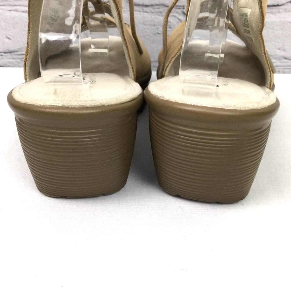 Skechers Boho Chic Minimalist Leather Lace Up Tan Slingback 2.5" Wedge Sandal 9 - Picture 4 of 11